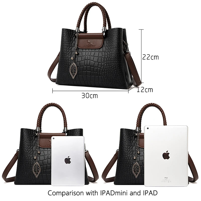 3 Layers High Quality Leather Handbag