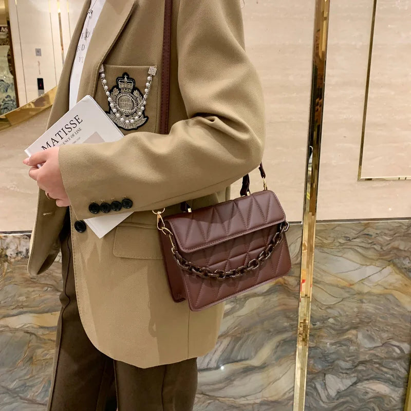 Plaid Bag with Chain Handbags