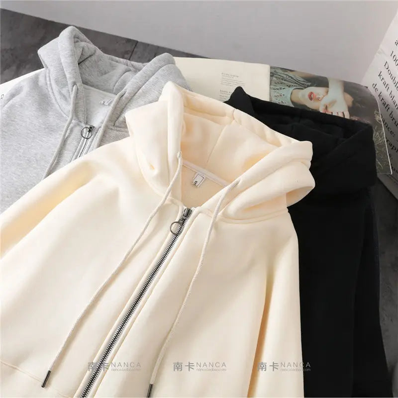 Lazy Plush and Thick Zip-up hoodie coat