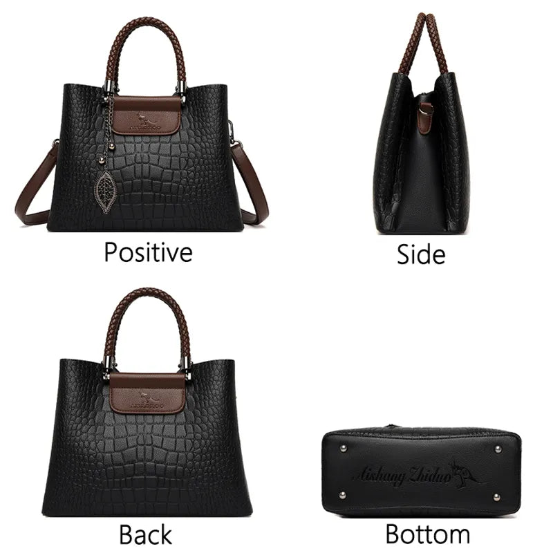 3 Layers High Quality Leather Handbag