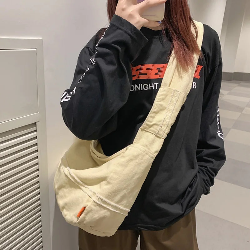 Solid Color Large Capacity Canvas Crossbody bag