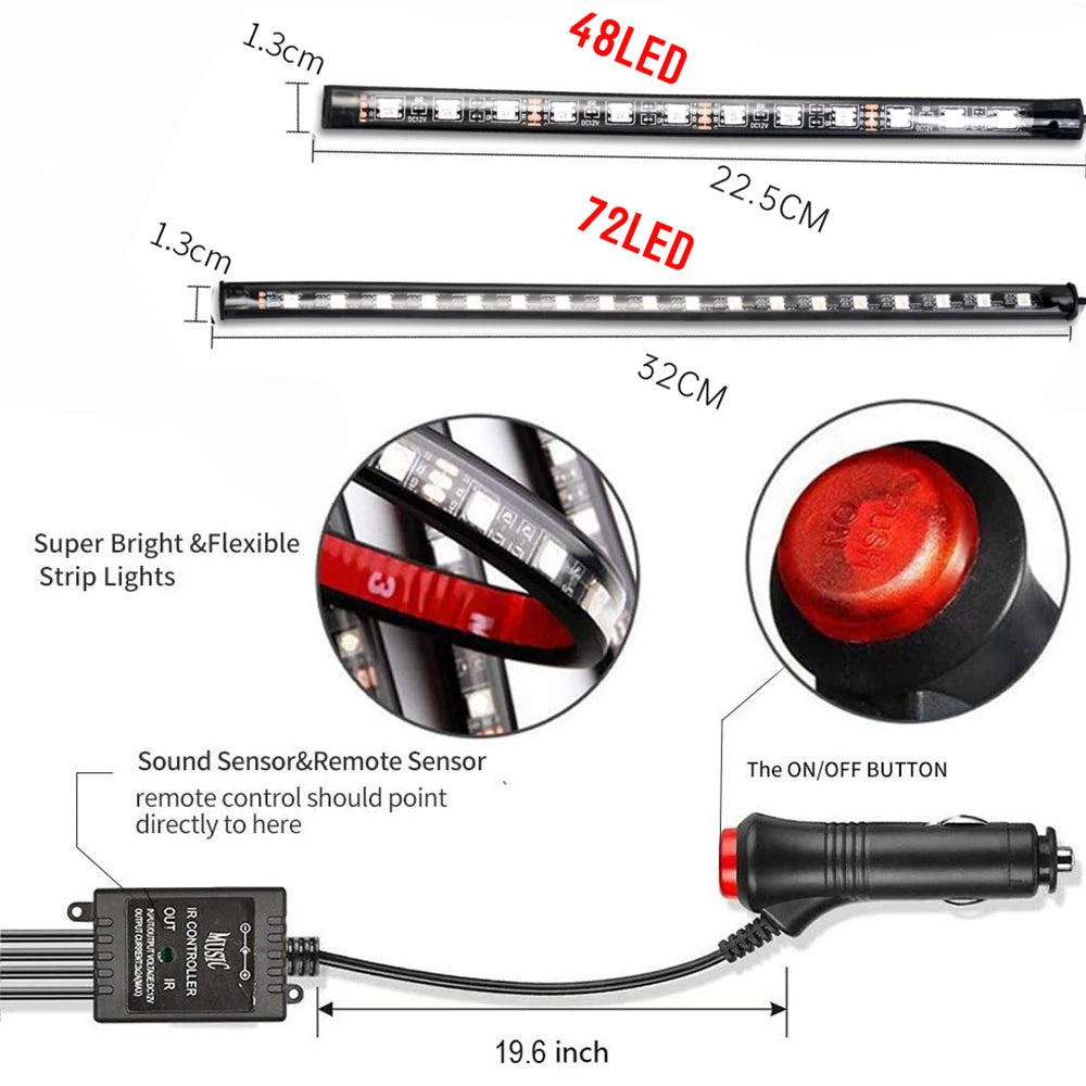 Neon LED Car Interior Ambient and Foot Light with USB Wireless Remote