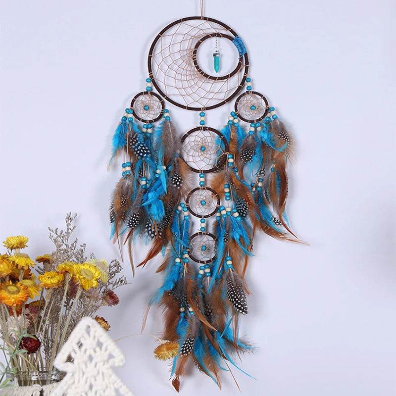 Handmade Indian Dream Catcher with Rattan Bead Feathers