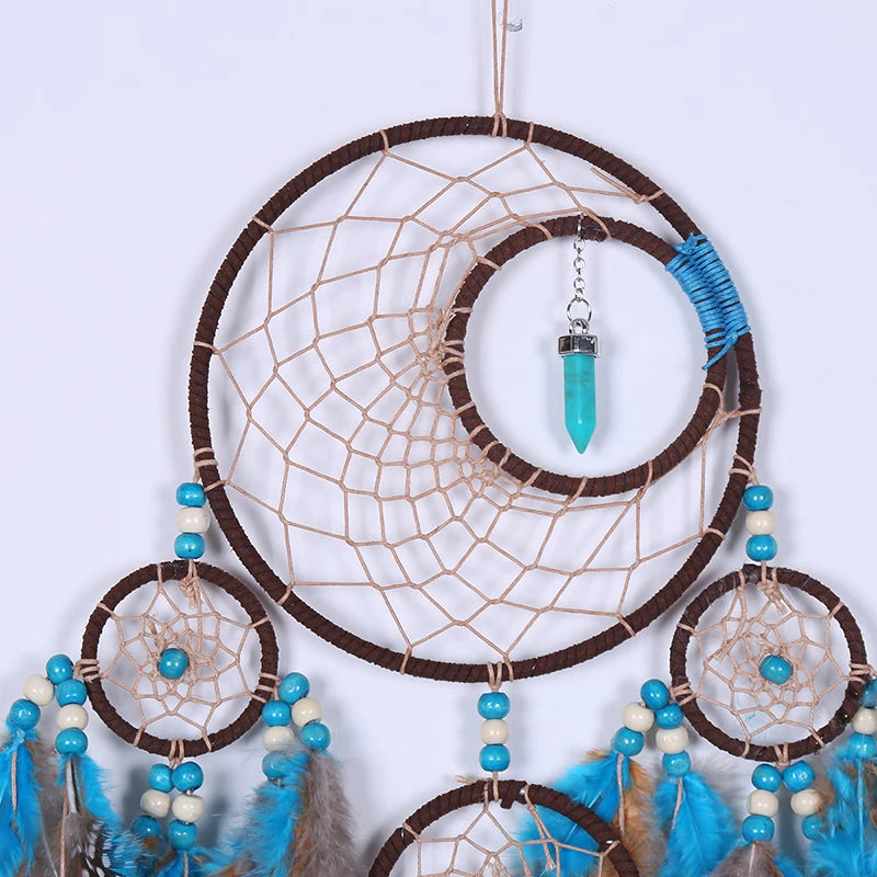 Handmade Indian Dream Catcher with Rattan Bead Feathers