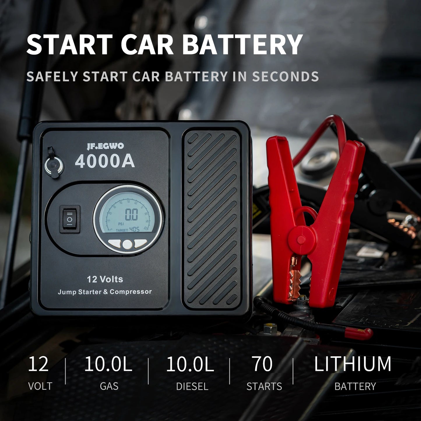 4000A, 3000A, and 12V Professional Car Jump Starter Power Bank With Air Compressor Pump