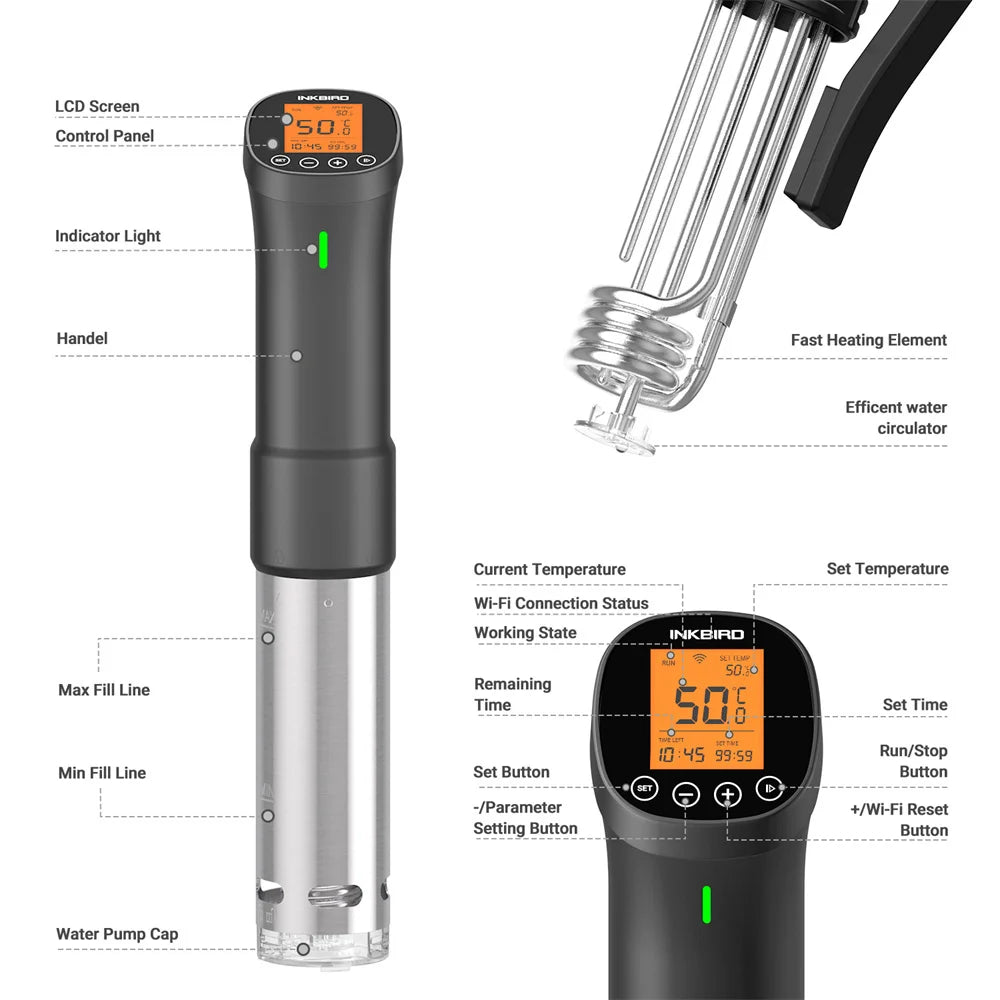 Wi-Fi Precision Cooker Powerful and Durable Immersion Circulator with Stainless Steel Components