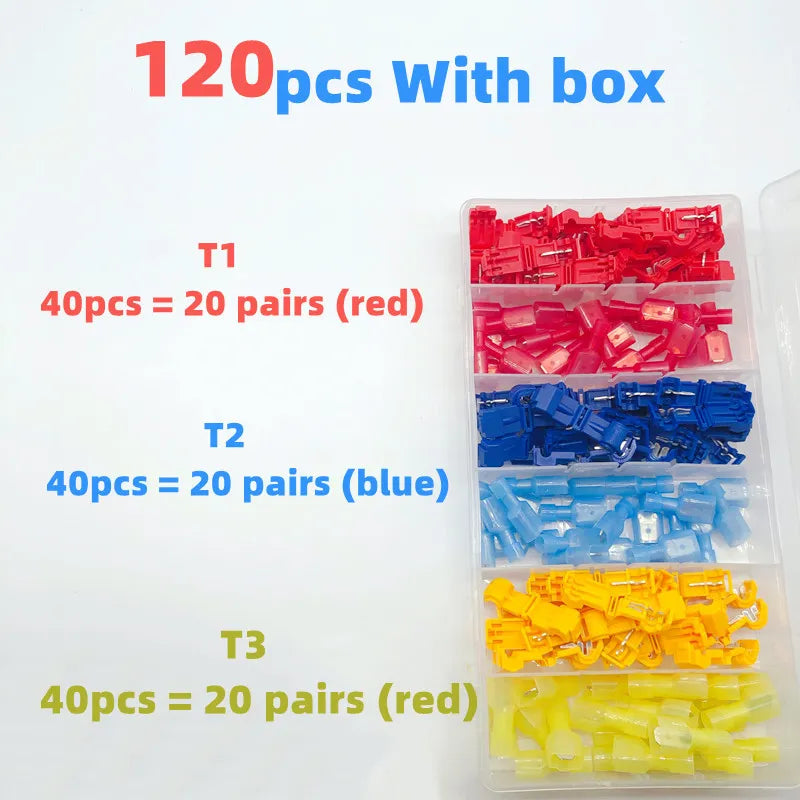 60/120PCS Boxed, T-type Crimp Terminal Wire Connection Clip