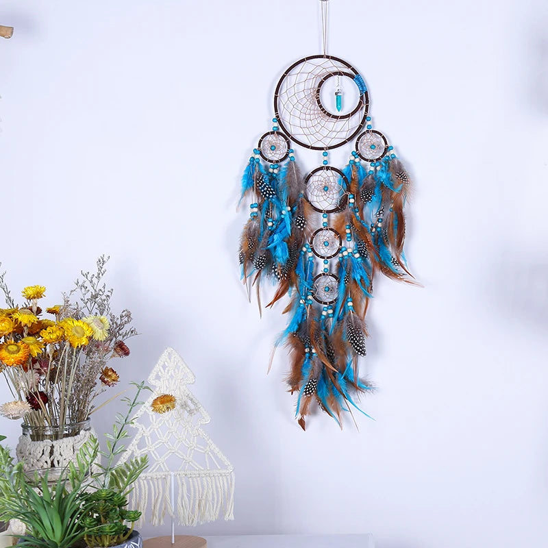 Handmade Indian Dream Catcher with Rattan Bead Feathers