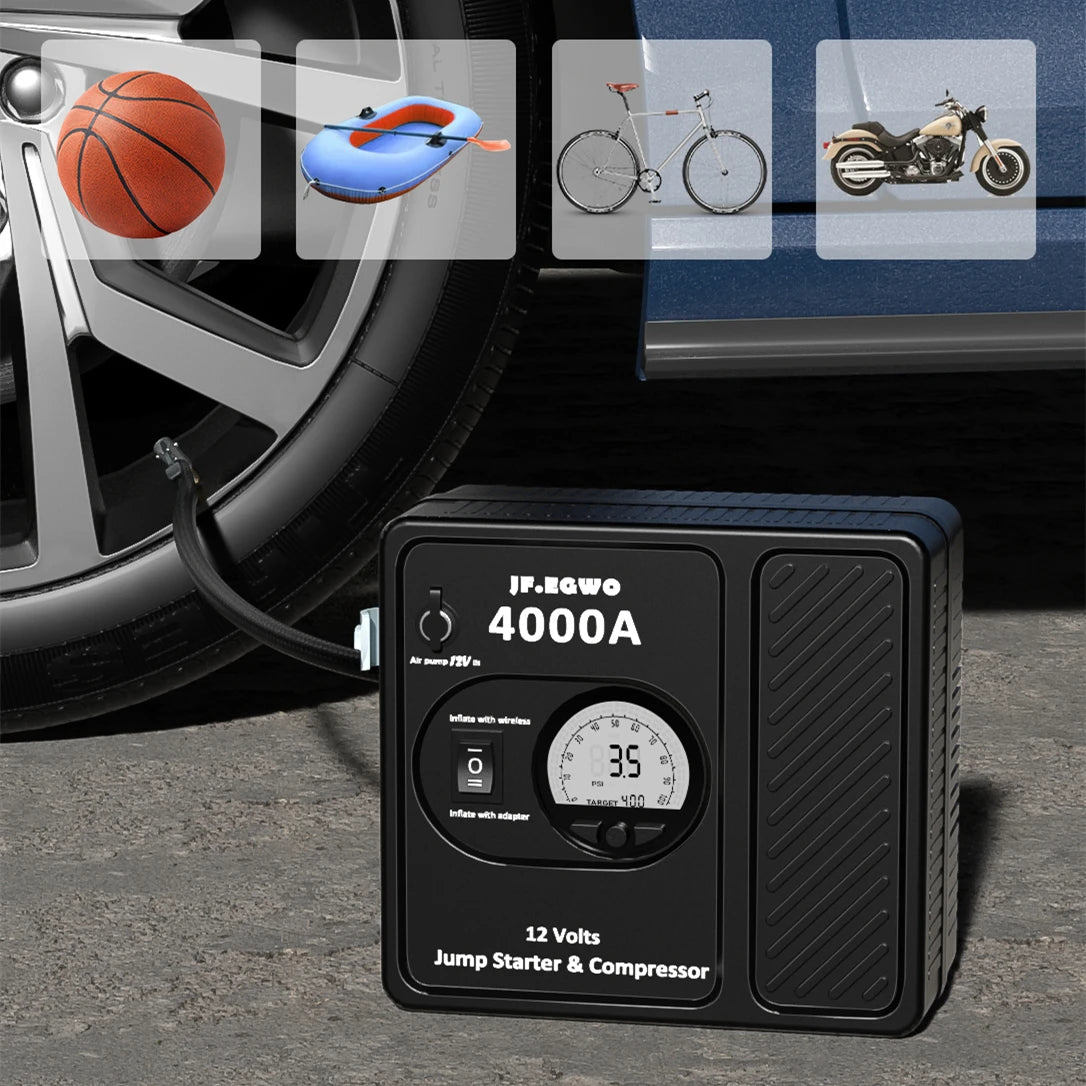 4000A, 3000A, and 12V Professional Car Jump Starter Power Bank With Air Compressor Pump