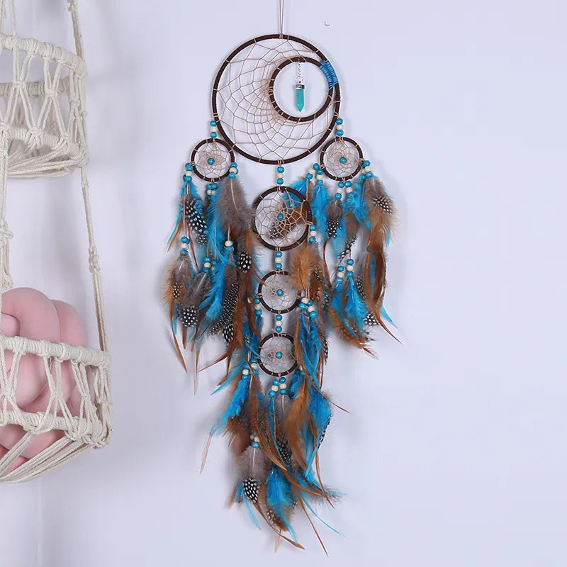 Handmade Indian Dream Catcher with Rattan Bead Feathers