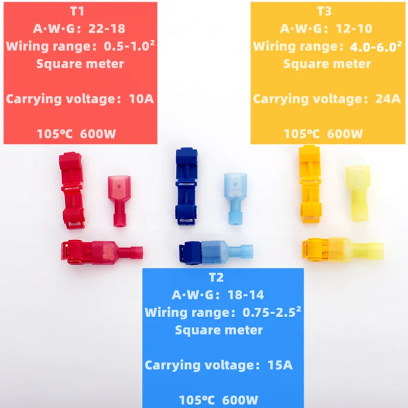 60/120PCS Boxed, T-type Crimp Terminal Wire Connection Clip
