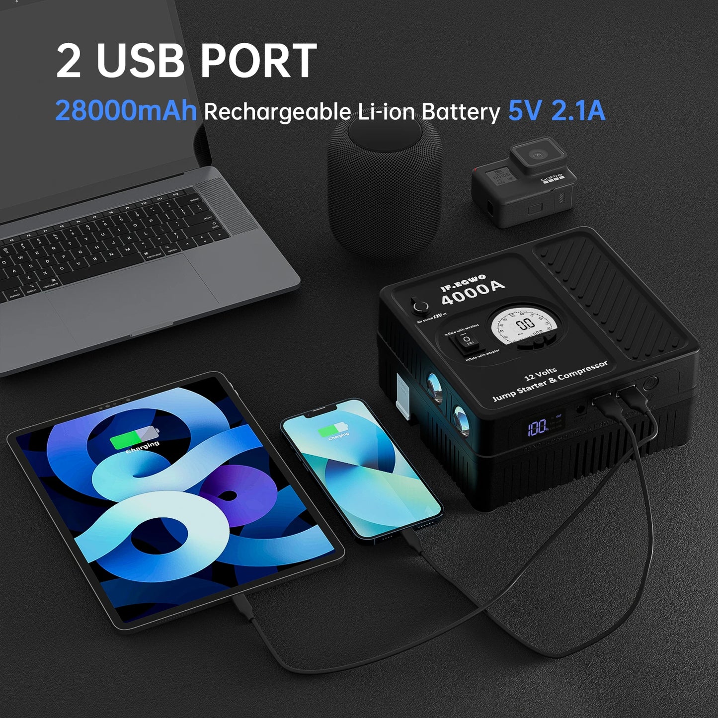 4000A, 3000A, and 12V Professional Car Jump Starter Power Bank With Air Compressor Pump