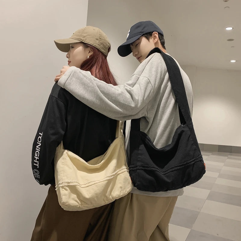 Solid Color Large Capacity Canvas Crossbody bag