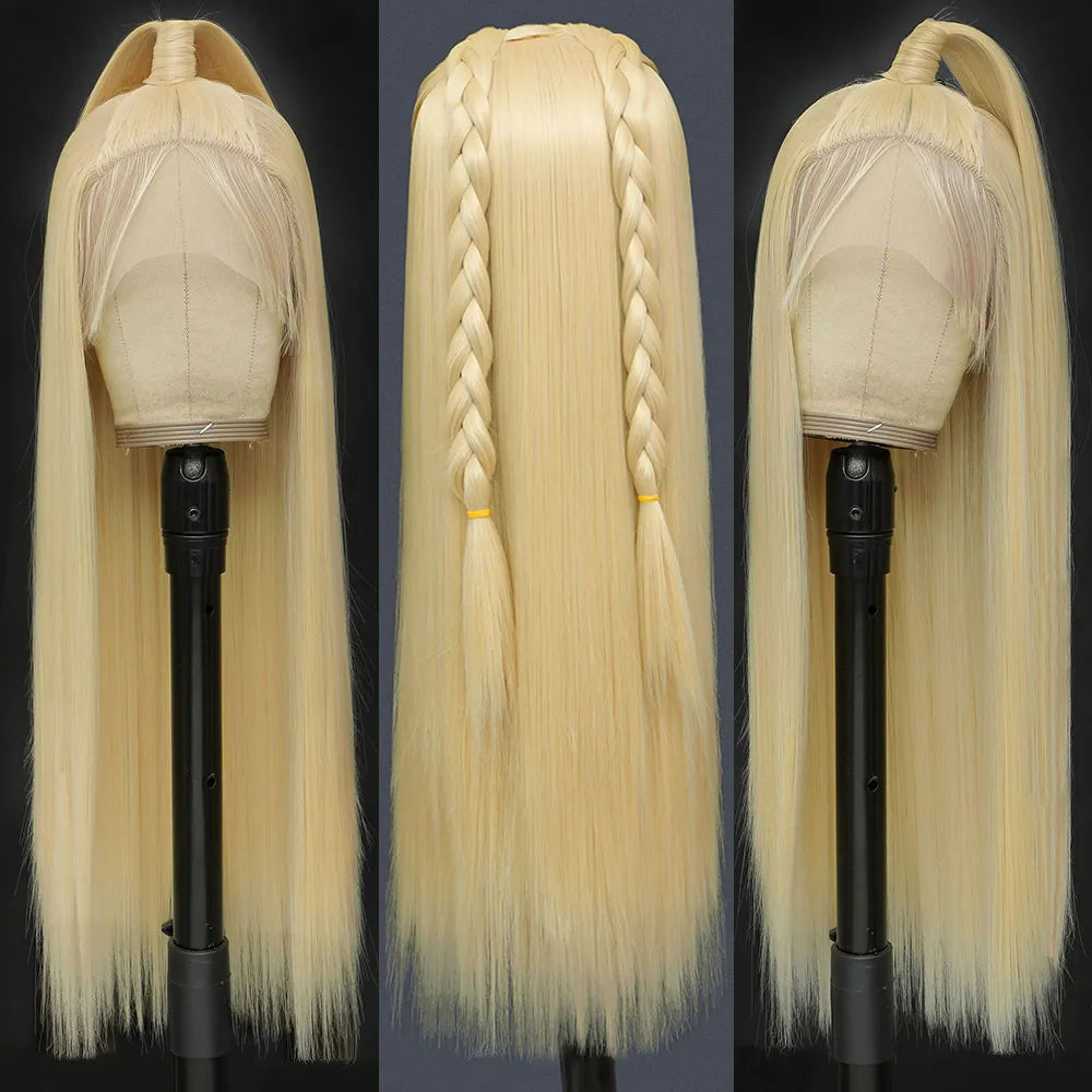 Blonde Silk Straight Synthetic Lace Front Wig