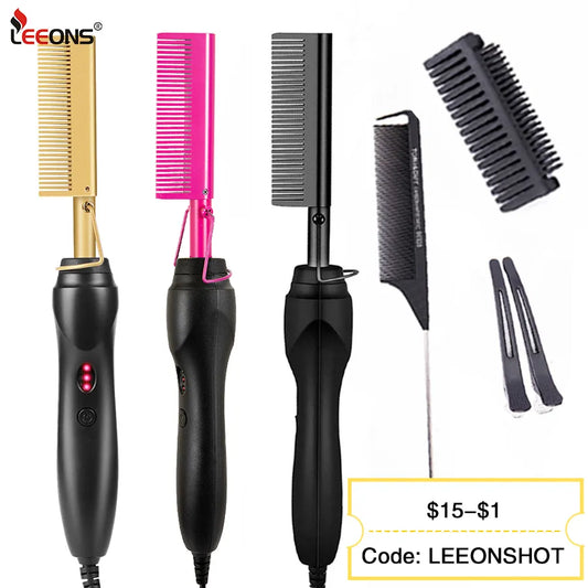 Black Hot Comb Hair Straightener Wet and Dry Hair Curler