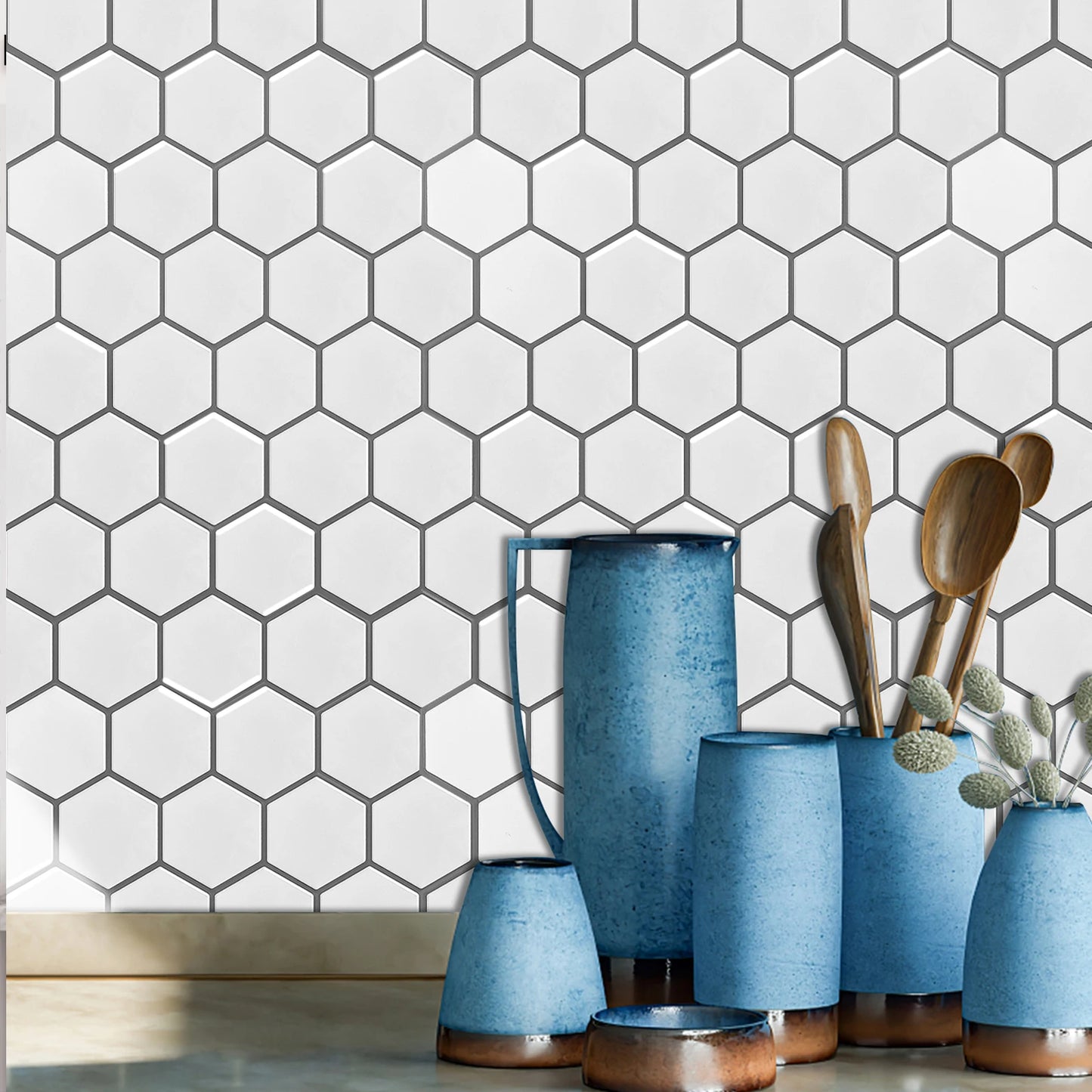 Hexagon Wall Tile Stickers Hexagon 3d Viny Wallpaper Strong Adhesive Wall Tiles Backsplash for Kitchen and Bathroom 1/10 Pieces