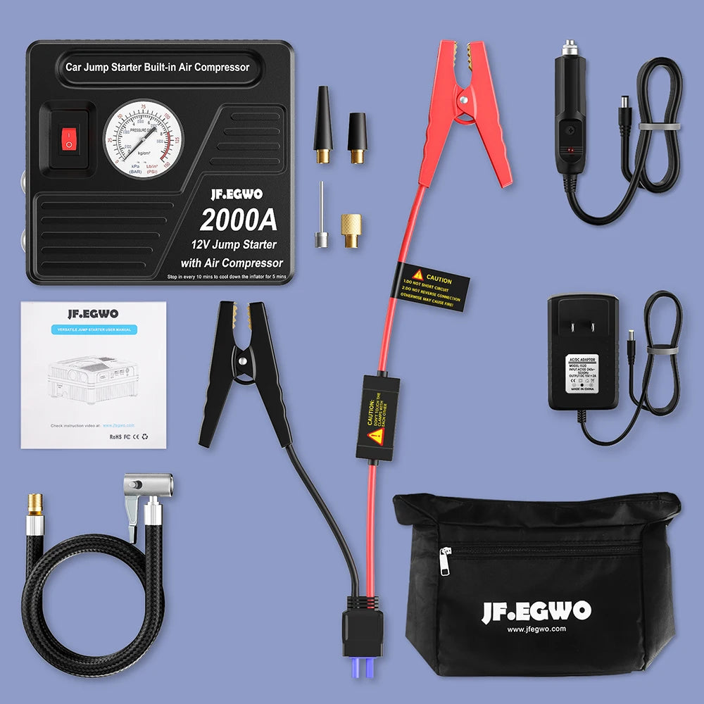 2000A Car Jump Starter with Air Compressor Power Bank 20000mAh