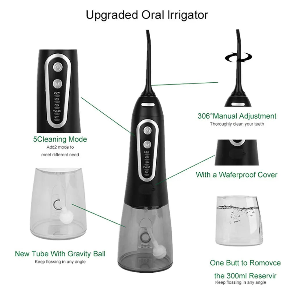 5 Modes of Portable Rechargeable Oral Irrigator with 6 Nozzles for Teeth Whitening