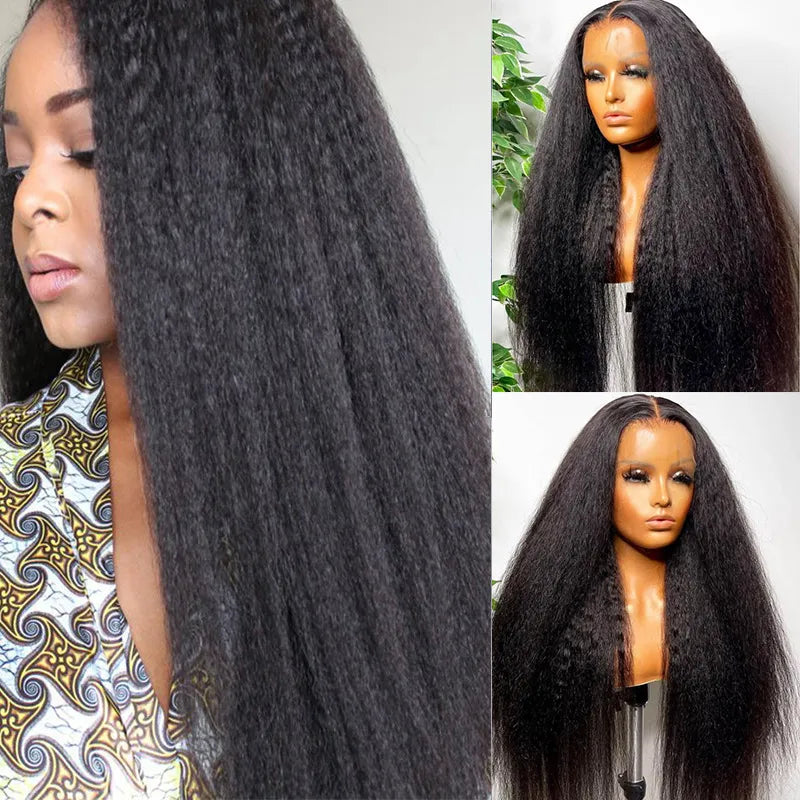 Glue-less 180% Density Black Kinky Straight Wig