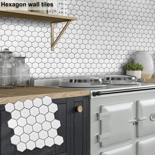 Hexagon Wall Tile Stickers Hexagon 3d Viny Wallpaper Strong Adhesive Wall Tiles Backsplash for Kitchen and Bathroom 1/10 Pieces