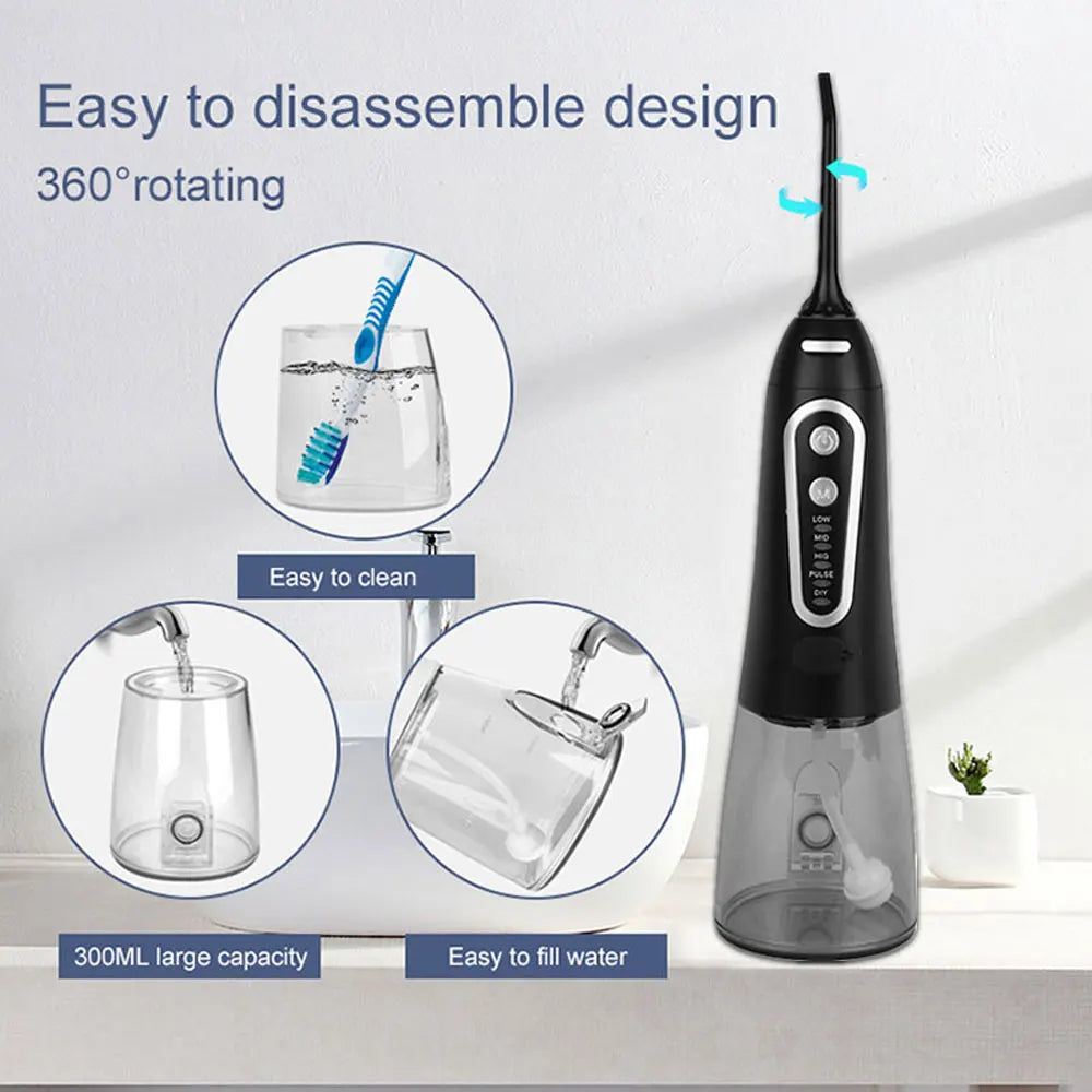 5 Modes of Portable Rechargeable Oral Irrigator with 6 Nozzles for Teeth Whitening