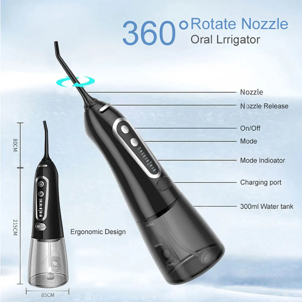 5 Modes of Portable Rechargeable Oral Irrigator with 6 Nozzles for Teeth Whitening