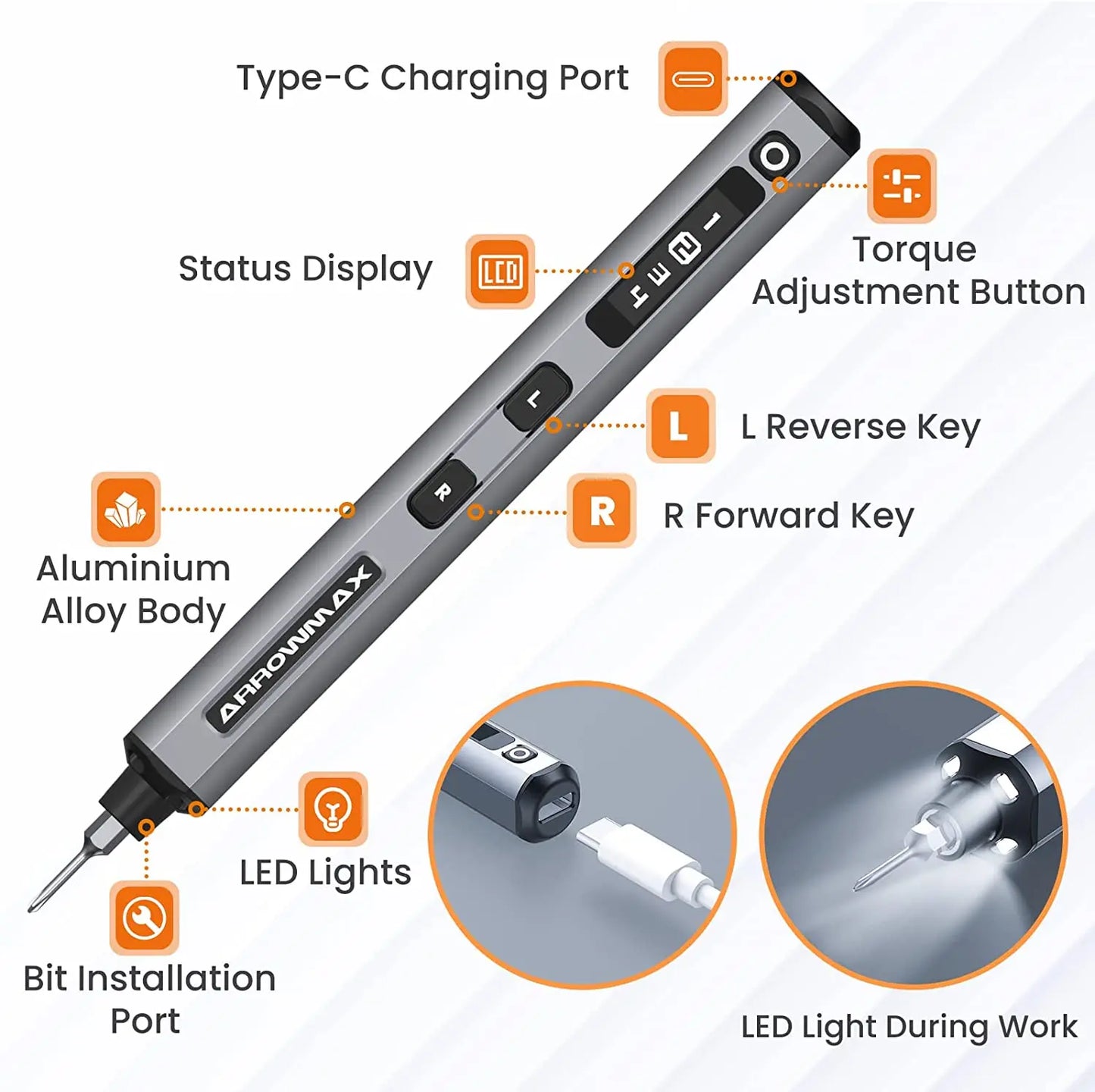 Electric Screwdriver Set with 34 Magnetic Bits