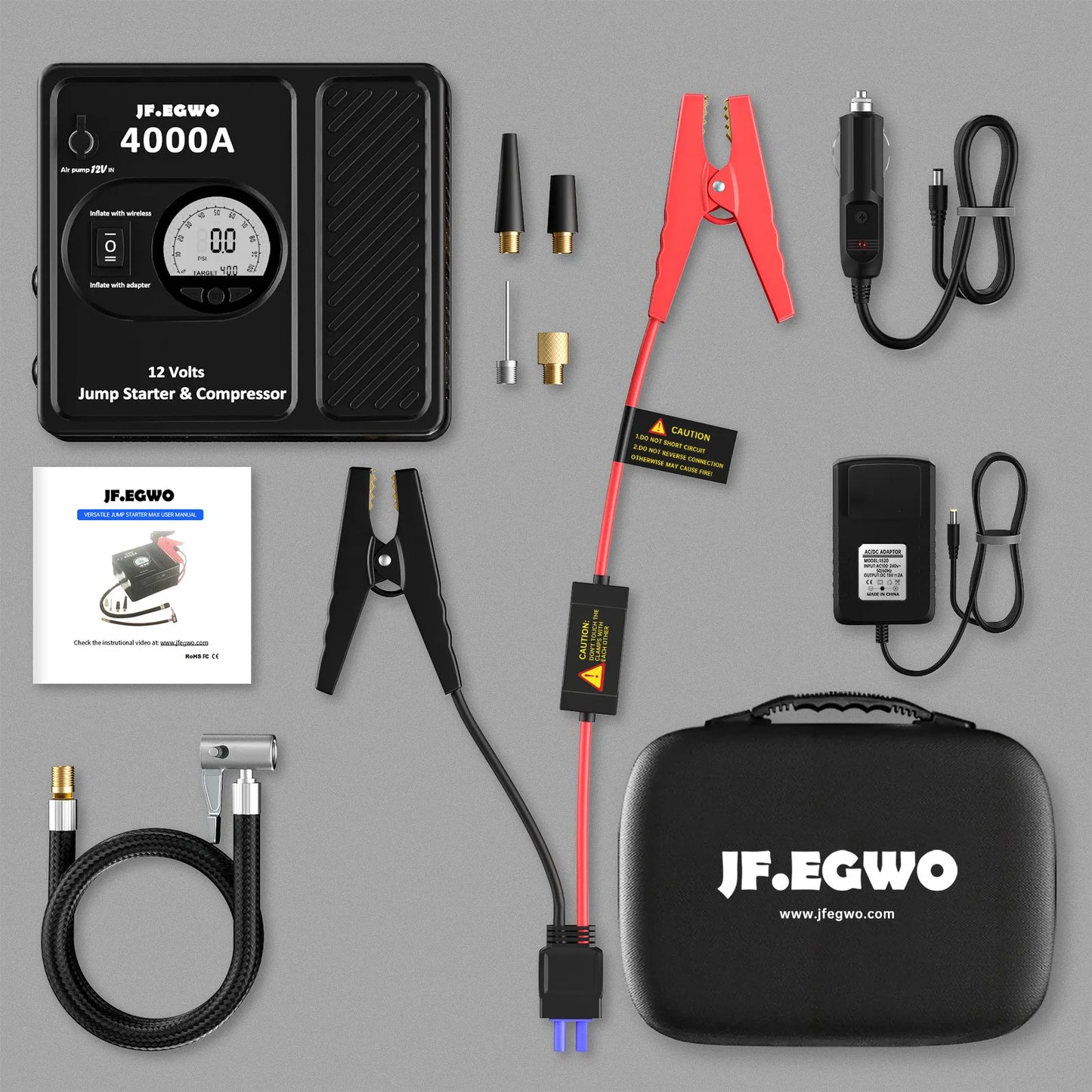 3000A 4000A Car Booster Professional Jump Starter with Powerful Air Compressor Pump