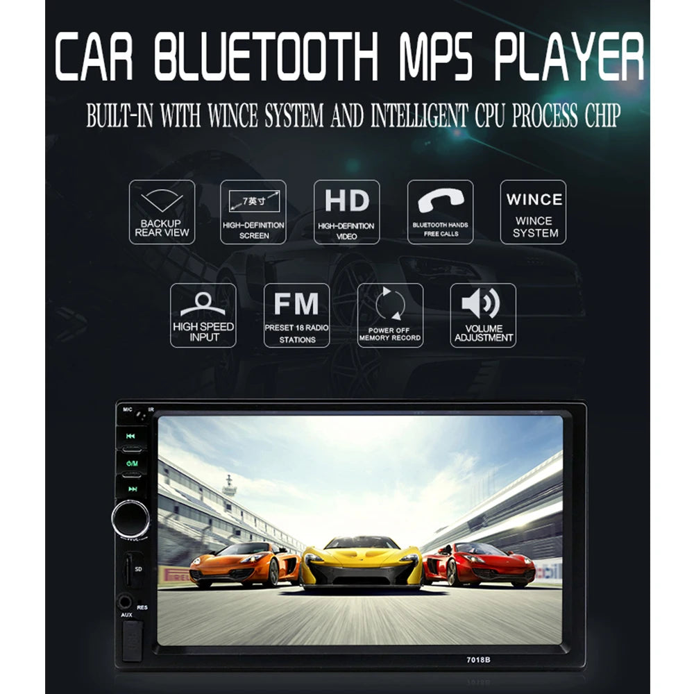 Universal 2-Din Car Radio Stereo 7-Inch HD Touch Screen Multimedia Player