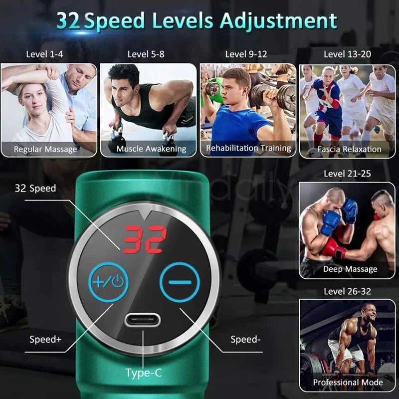 32 Speed and Touch Screen Mini LCD Massage Gun