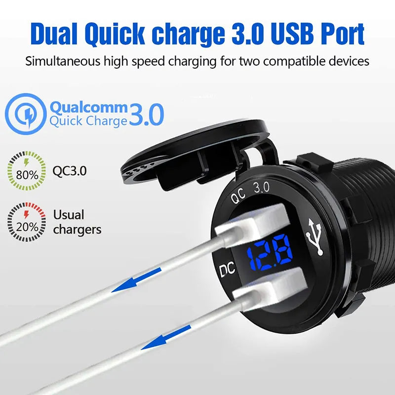 Dual 12V/24V USB Car Quick Aluminum Charger