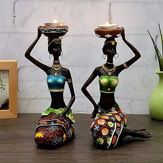 Resin African Women Candle Holders