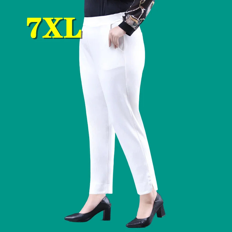Plus Size Plain Black/White Trousers
