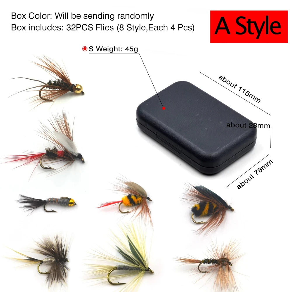 32 Pieces/Box Trout Nymph Fly Fishing Lure with Box