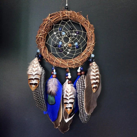 Handmade Indian Dream Catcher Hanging with Rattan Bead and Feathers