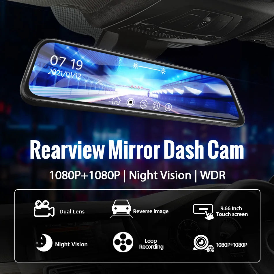 10 Inch 1080P Touch Screen Dashcam For Car