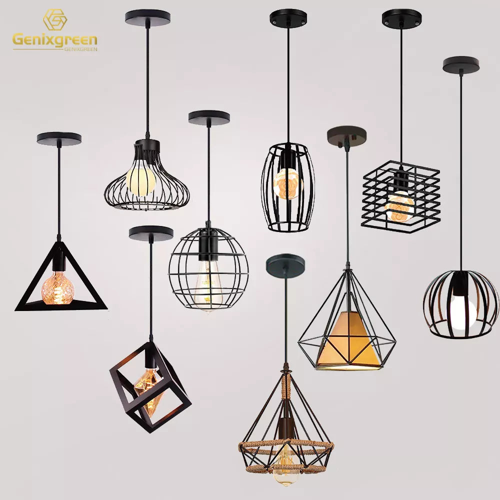 Black Metal Cage Retro Industrial Pendant Light