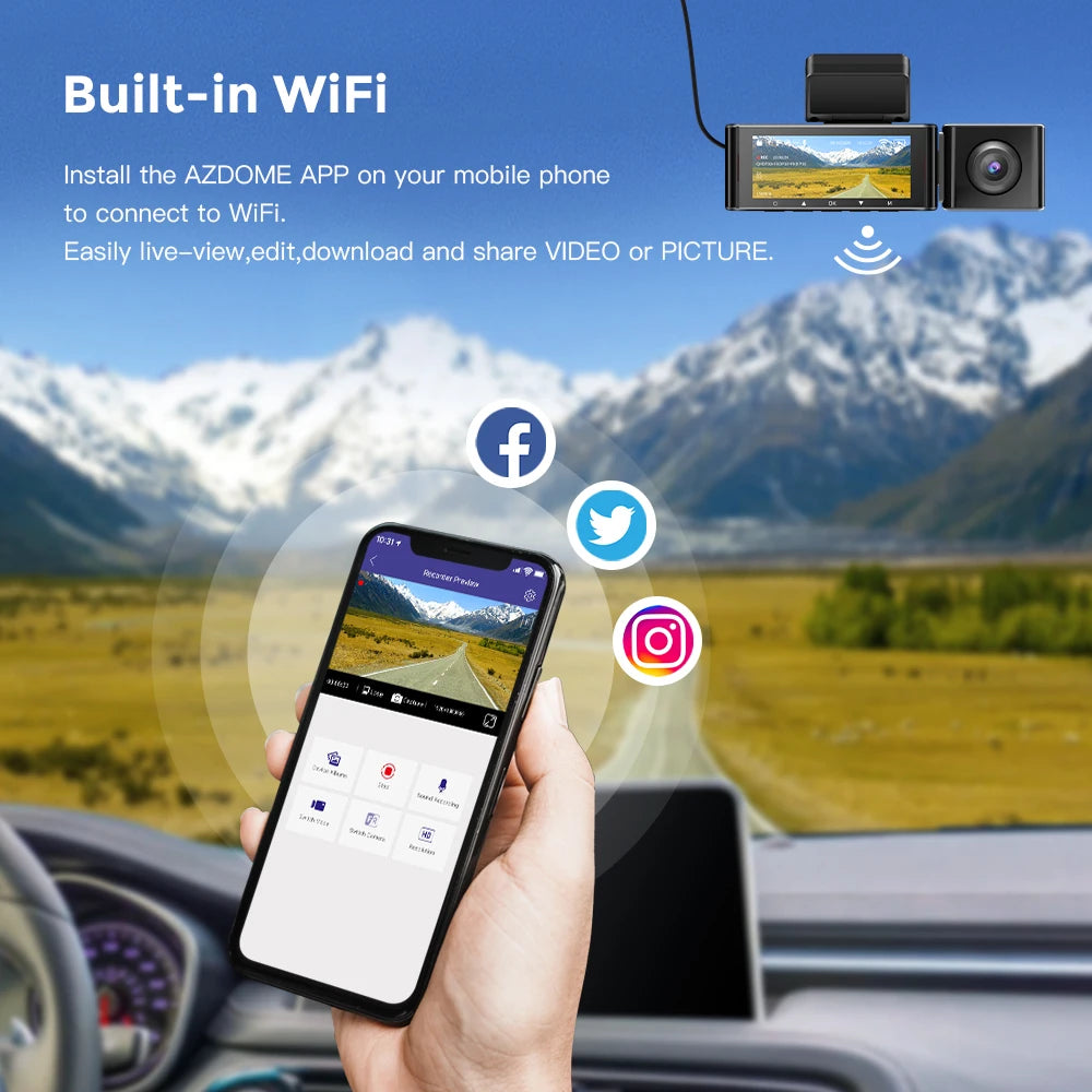 3 Channel Front Inside Rear Dash Cam With GPS WIFI IR Night Vision