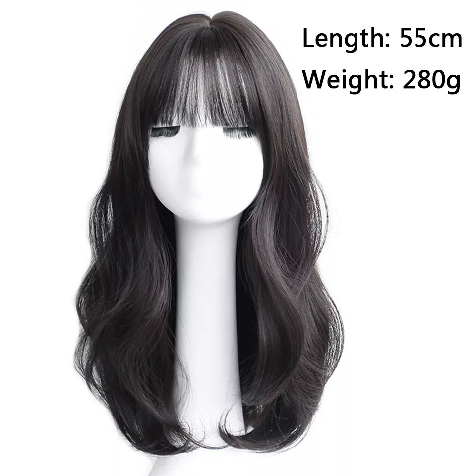 long curly synthetic wig with center bangs