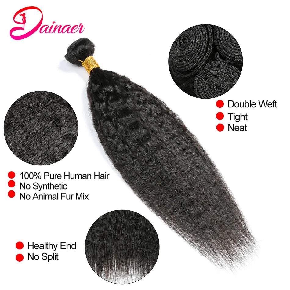 3/4 Lot 100% Human Hair Peruvian Kinky Straight Bundles