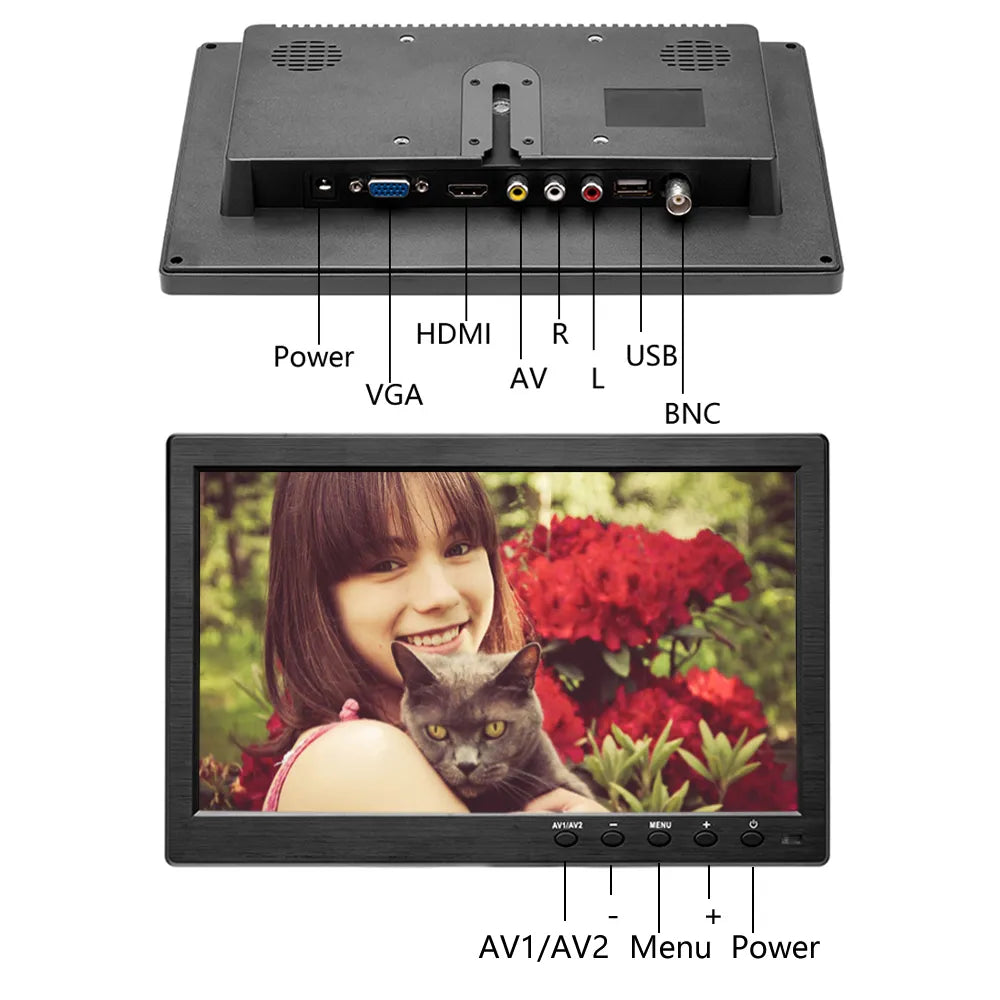 10.1-inch car monitor with HDMI and VGA for TV and computer