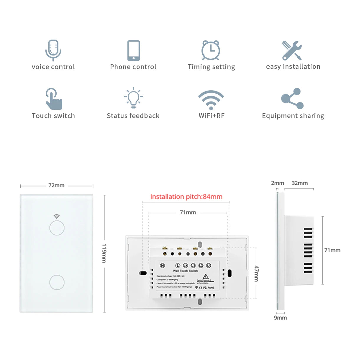 Home Wi-Fi Wireless Remote Wall Switch with Voice Control and Touch Sensor