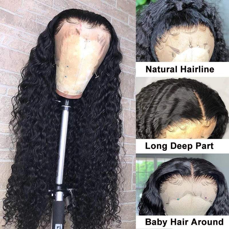 180 density with 30 40 Inch Deep Wave Frontal Wig Human Hair