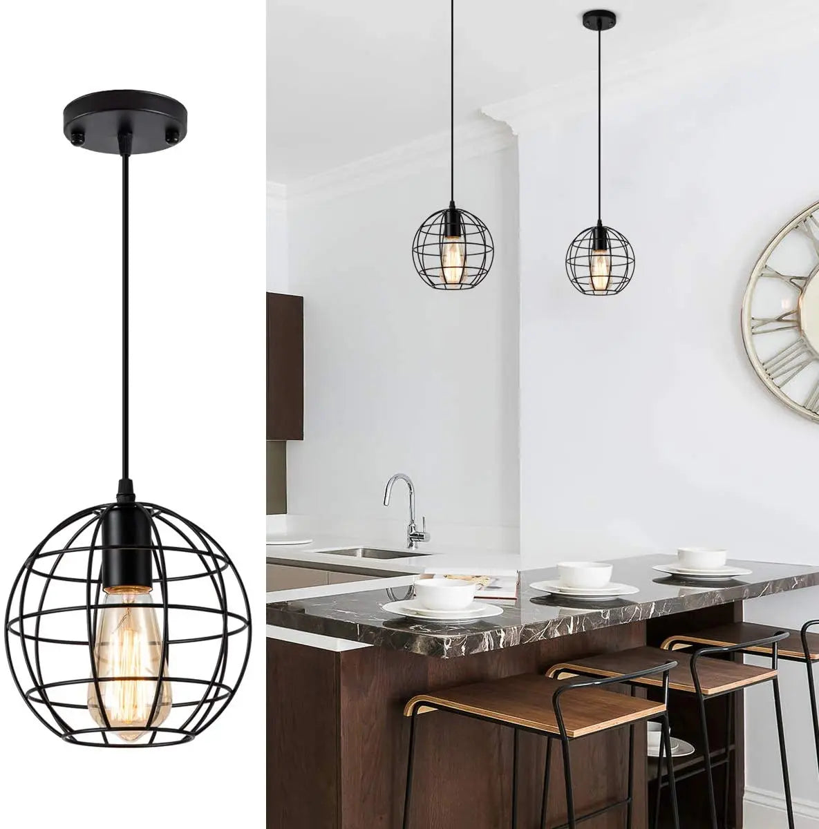 Black Metal Cage Retro Industrial Pendant Light