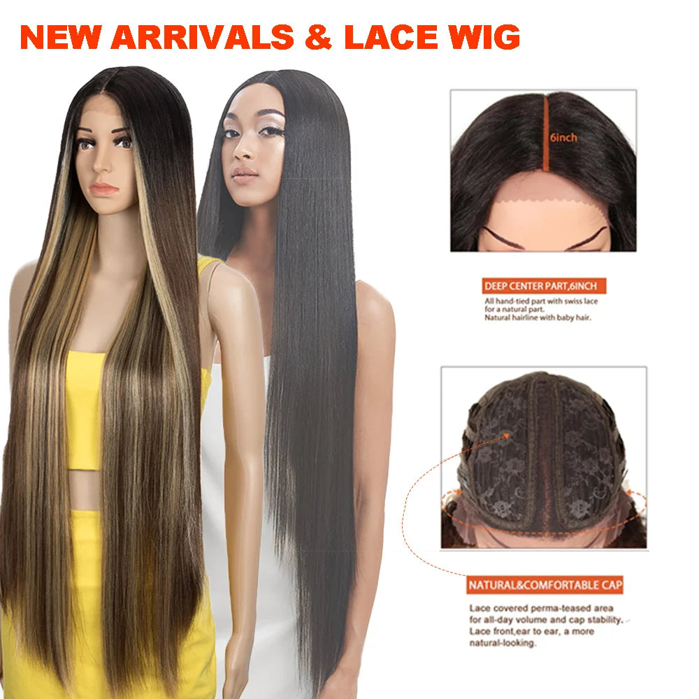 38 Inch Straight Synthetic Lace Front Wigs for Women