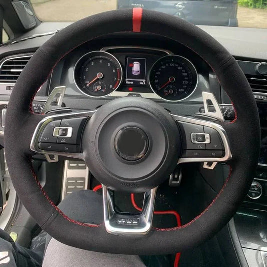 Black Customize Suede Car Steering Wheel Cover