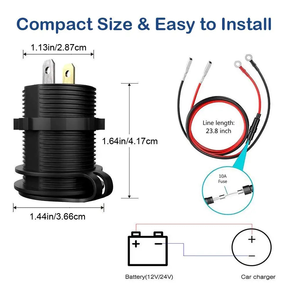 Dual USB Charger Socket with Voltmeter Switch