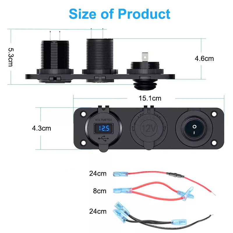 3 in 1 Waterproof  12V Cigarette Lighter Socket