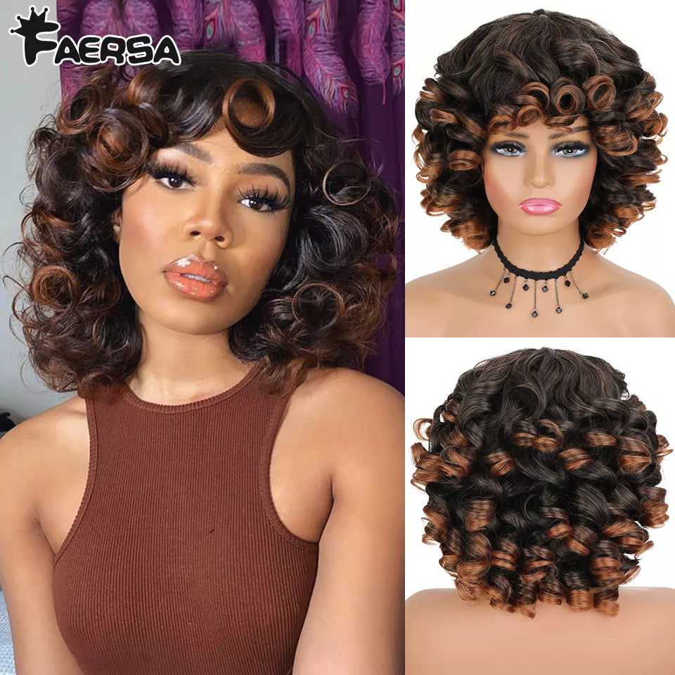 Short Hair Afro Wigs With Bangs For Black Women