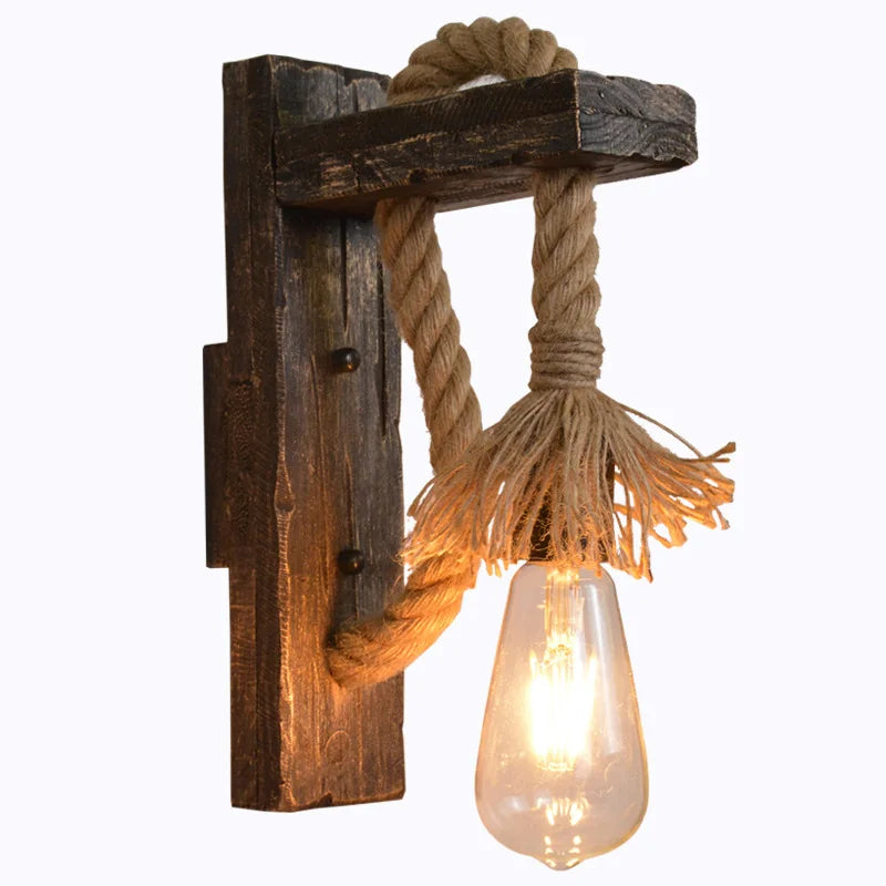Vintage Wood Hemp Rope Wall Lamps
